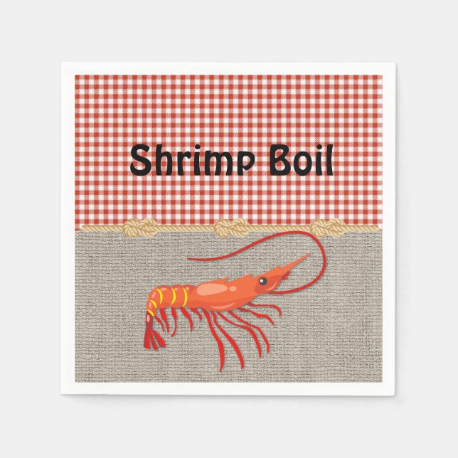 Servilleta De Papel Red Gingham Burlap Rope Shrimp Boil (Anverso)