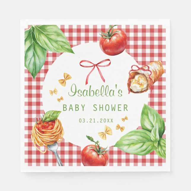 Servilleta De Papel Red Gingham Holy Cannoli Baby Shower Paper Napkin (Anverso)