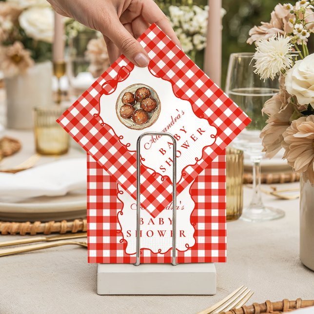 Servilleta De Papel Red Gingham Meatball Baby Shower (Subido por el creador)