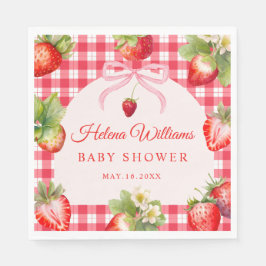Servilleta De Papel Red Gingham Strawberry Baby Shower Paper Napkin