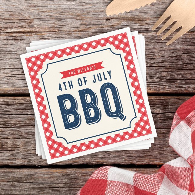 Servilleta De Papel Red Gingham y Blue 4 de julio BBQ (Subido por el creador)