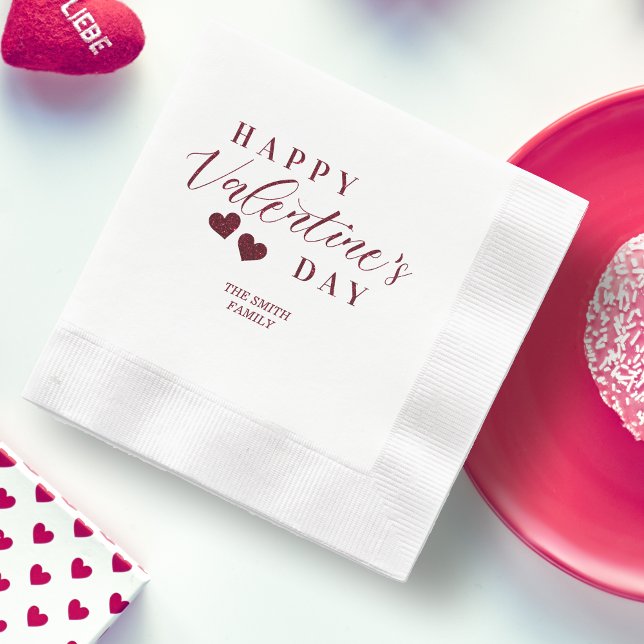 Servilleta De Papel Red Glitter Happy Valentine's Day Hearts (Red Glitter Happy Valentine's Day Hearts Napkins.)