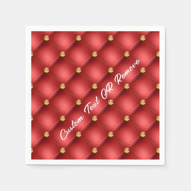 Servilleta De Papel Red Gold Diamond Tufted Personalizado Napkins Text (Anverso)