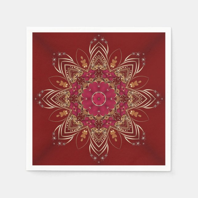 Servilleta De Papel Red Gold Floral Holiday Napkin (Anverso)