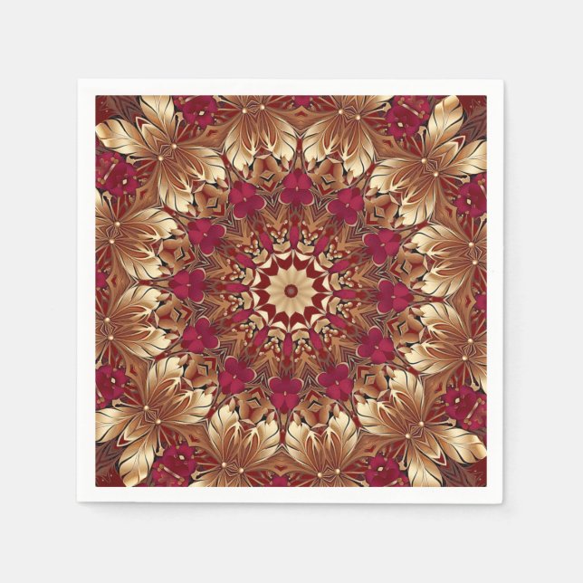 Servilleta De Papel Red Gold Floral Holiday Napkin (Anverso)