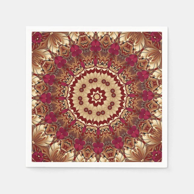 Servilleta De Papel Red Gold Floral Holiday Napkin (Anverso)