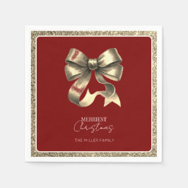 Servilleta De Papel Red Gold Glittered Bow Navidades Papel Napkin