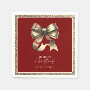 Servilleta De Papel Red Gold Glittered Bow Navidades Papel Napkin