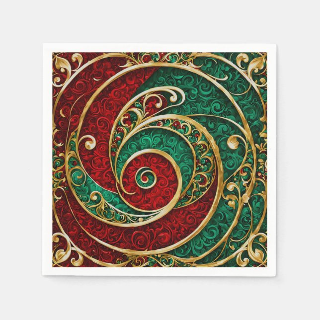 Servilleta De Papel Red Gold Green Navidades Holiday Napkin (Anverso)