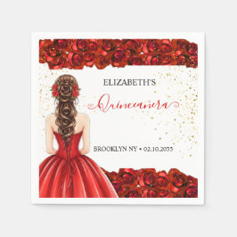 Servilleta De Papel Red & Gold Quinceañera Custom Party Napkins