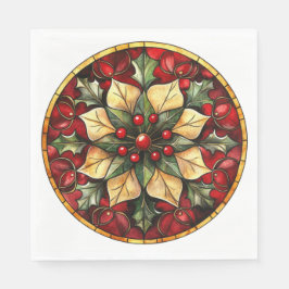 SERVILLETA DE PAPEL RED GREEN GOLD HOLIDAY CHRISTMAS STAINED GLASS
