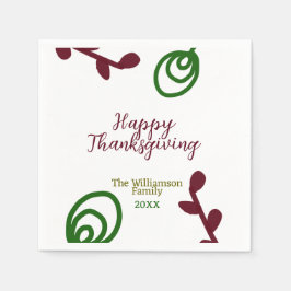 Servilleta De Papel Red green happy Thanksgiving floral leaf fall