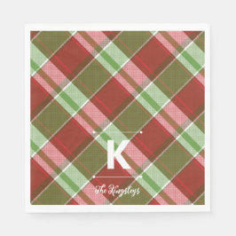 Servilleta De Papel Red Green Plaid Christmas Personalized Monogram