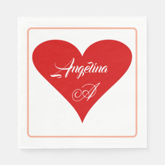 Servilleta De Papel Red Heart Love Valentine's Day Name & Monogram