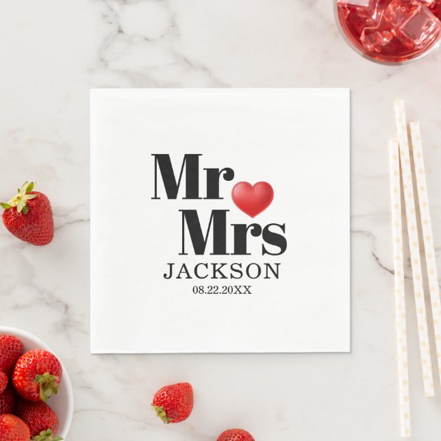 Servilleta De Papel Red Heart Mr. & Mrs. Wedding (In situ)
