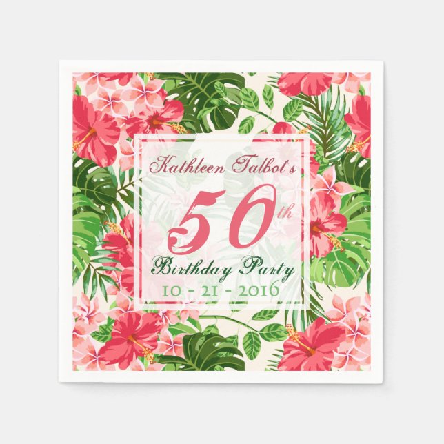 Servilleta De Papel Red Hibiscus 50th Birthday Party Napkin (Anverso)