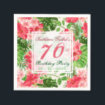 Servilleta De Papel Red Hibiscus 70th Birthday Party Napkin<br><div class="desc">Diseño clásico y elegante de patrones impecables hechos de flores rojas de Hibiscus y hojas con tres etiquetas cuadradas semitransparentes para tu texto. servilleta de papel de la fiesta de cumpleaños 70 del personalizable. Puede cambiar fácilmente el texto (fuente, color, tamaño y posición), cambiar la transparencia de las etiquetas (copiar...</div>