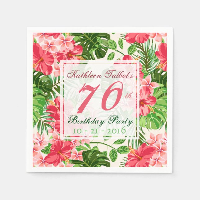 Servilleta De Papel Red Hibiscus 70th Birthday Party Napkin (Anverso)