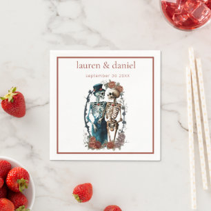 Servilleta De Papel Red hues Skeleton pareja Names Date Boda