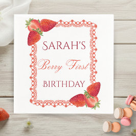 Servilleta De Papel Red Lace Berry First Birthday 