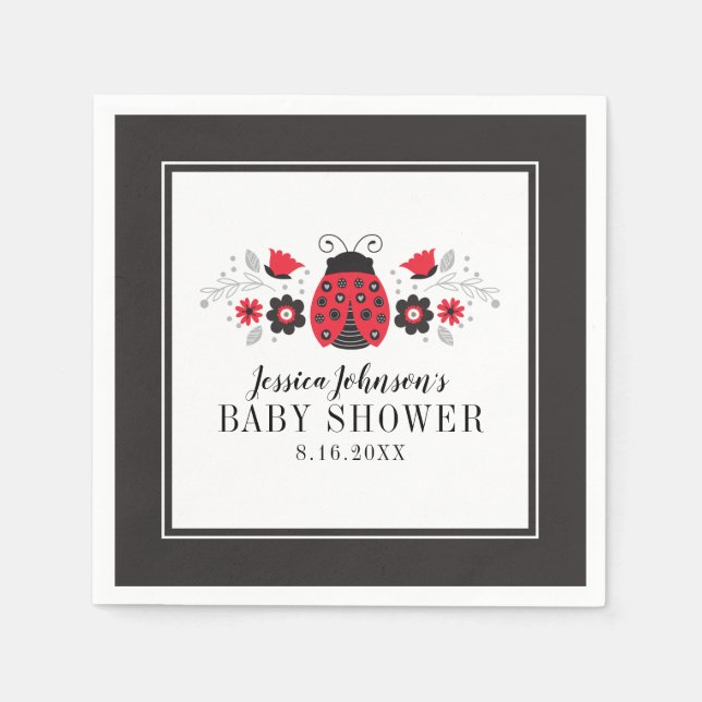 Servilleta De Papel Red Ladybug Baby Shower Napkin (Anverso)