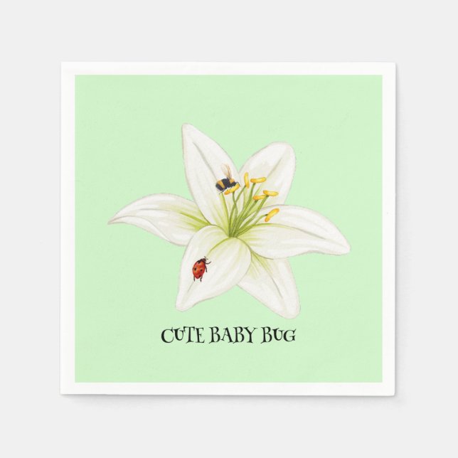 Servilleta De Papel Red Ladybug rosa Lily Flower chica de nombre de ni (Anverso)