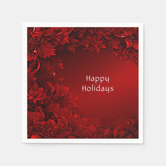 Servilleta De Papel Red Leaves Floral Holiday Napkin (Anverso)