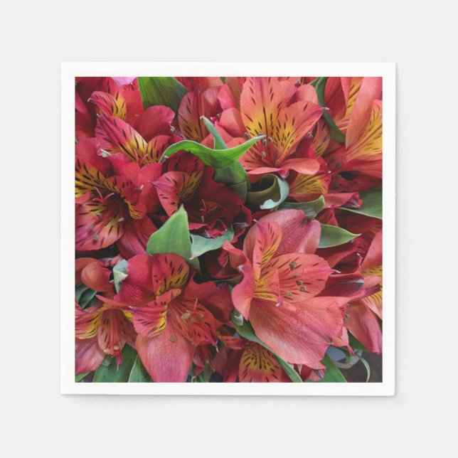Servilleta De Papel Red Lilies Paper Napkin (Anverso)