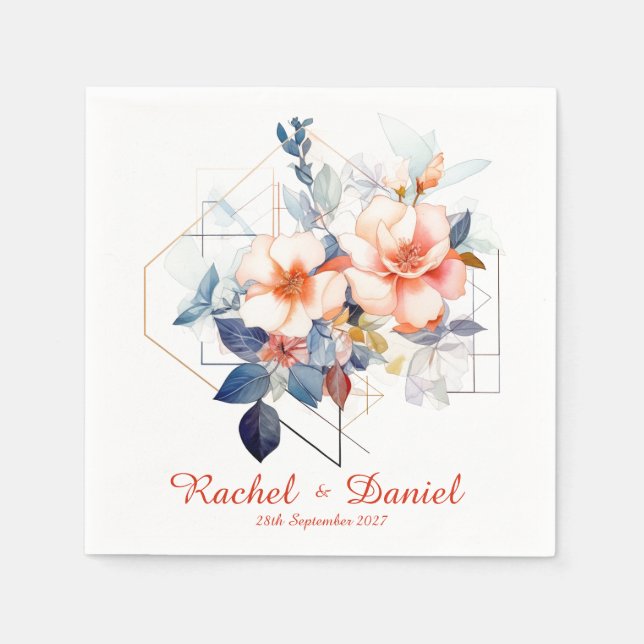 Servilleta De Papel Red Lines&Flowers: Wedding Napkins (Anverso)