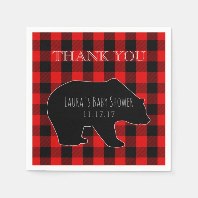 Servilleta De Papel Red Lumberjack Plaid | Woodland Boy Baby Shower (Anverso)