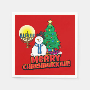 Servilleta De Papel Red Merry Chrismukkah con Snowman y Menorah