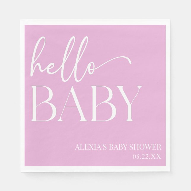 Servilleta De Papel Red Minimalista Rosa Hello Baby Baby Shower (Anverso)