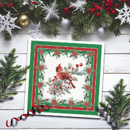 Servilleta De Papel Red Mockingbird Poinsettia Borders Green