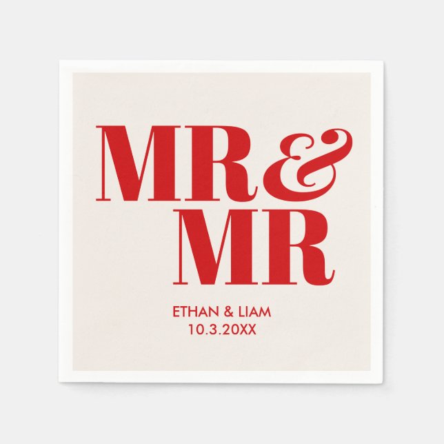 Servilleta De Papel Red Mr. & Mr. Groom Bodas personalizados (Anverso)