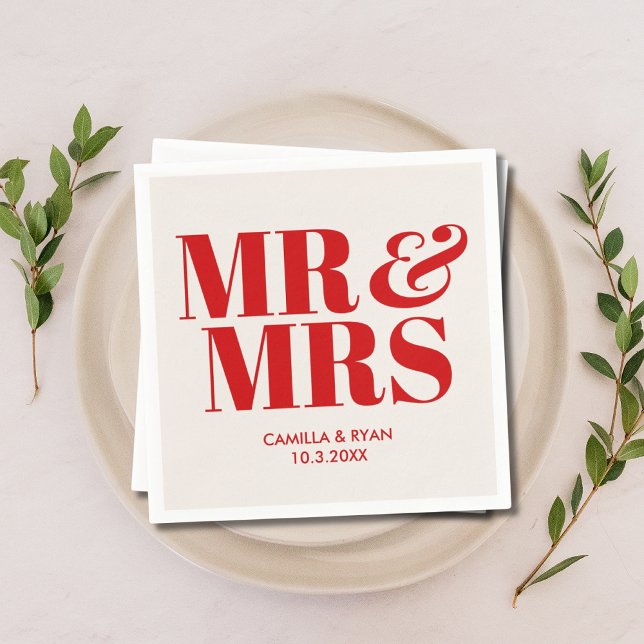Servilleta De Papel Red Mr. y Mrs. Boda personalizado Napkins (Red Mr & Mrs Personalized Wedding Napkins)