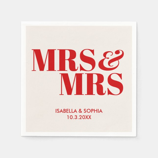 Servilleta De Papel Red Mrs & Mrs Bride Boda personalizado Napkins (Anverso)