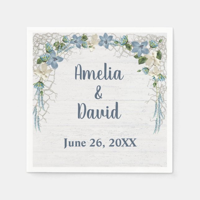 Servilleta De Papel Red Náutica boda En Madera Blanca (Anverso)