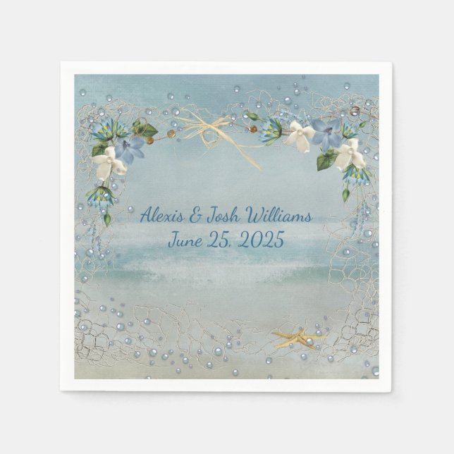 Servilleta De Papel red náutica con burbujas y flores (Anverso)