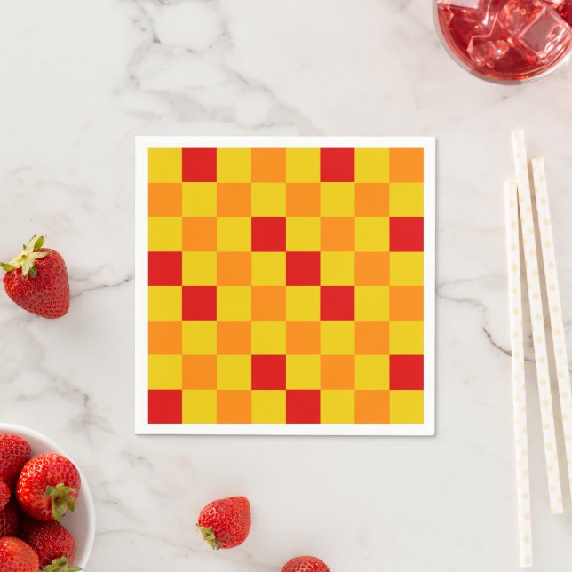 Servilleta De Papel Red Orange Yellow Checkered Pattern Design  (In situ)