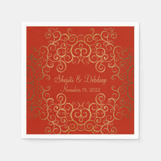 Servilleta De Papel Red Paper Napkins with Elegant Swirls