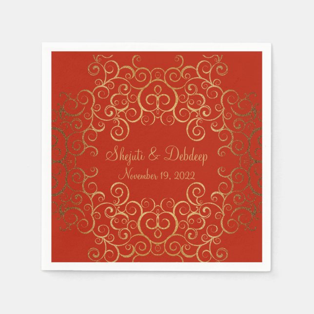 Servilleta De Papel Red Paper Napkins with Elegant Swirls (Anverso)