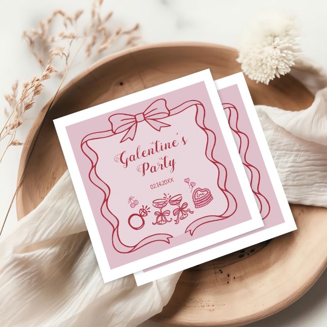 Servilleta De Papel Red Pink Bow Galentine's Party (Subido por el creador)