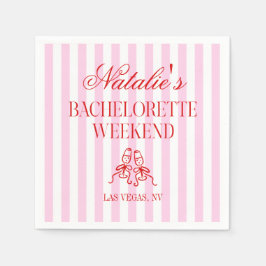 Servilleta De Papel Red Pink Stripes Bachelorette Weekend Party