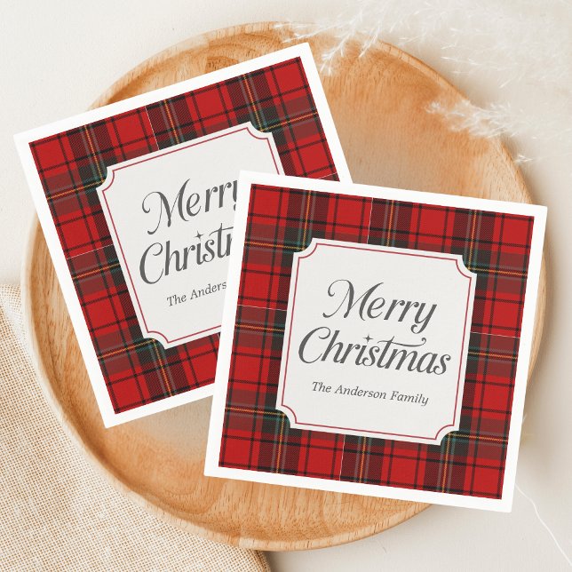 Servilleta De Papel Red Plaid Merry Christmas (Red Plaid Modern Merry Christmas Holiday Napkin)