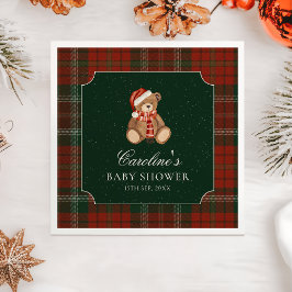 Servilleta De Papel Red Plaid Teddy Bear Christmas Baby Shower Napkins