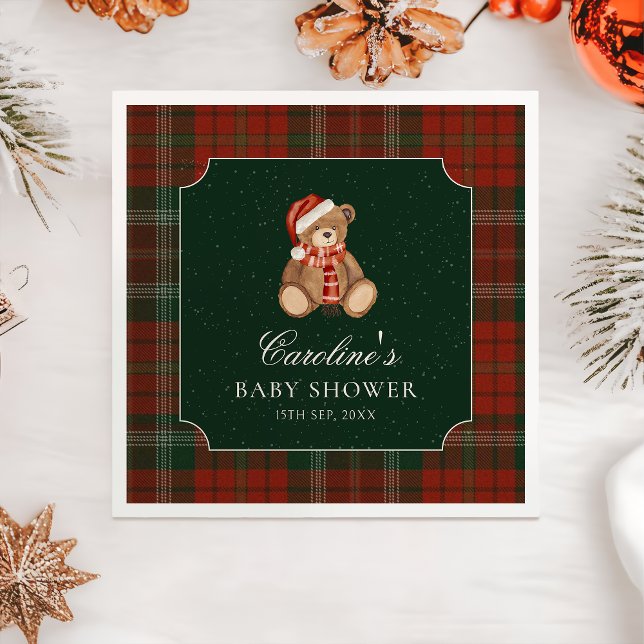 Servilleta De Papel Red Plaid Teddy Bear Christmas Baby Shower Napkins (Subido por el creador)