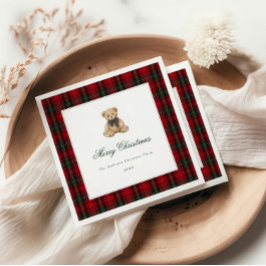 Servilleta De Papel Red Plaid Teddy Bear Christmas Party