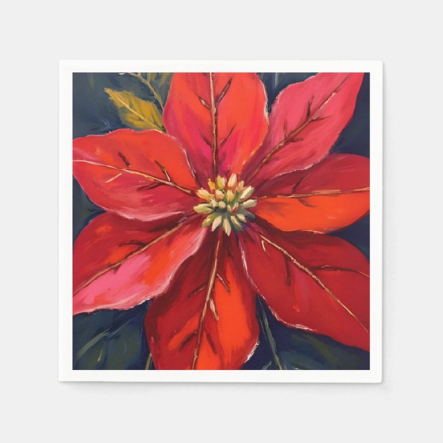 Servilleta De Papel Red Poinsettia Christmas Flower Painted (Anverso)
