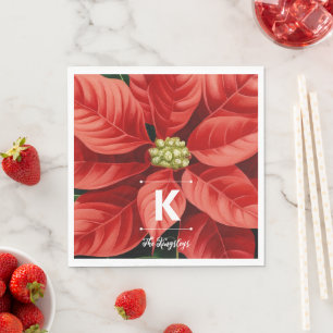 Servilleta De Papel Red Poinsettia Christmas Personalized Monogram
