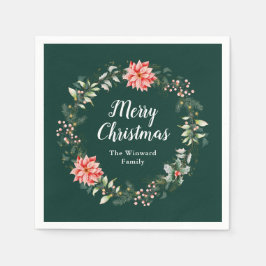 Servilleta De Papel Red Poinsettia Wreath Feliz Navidad